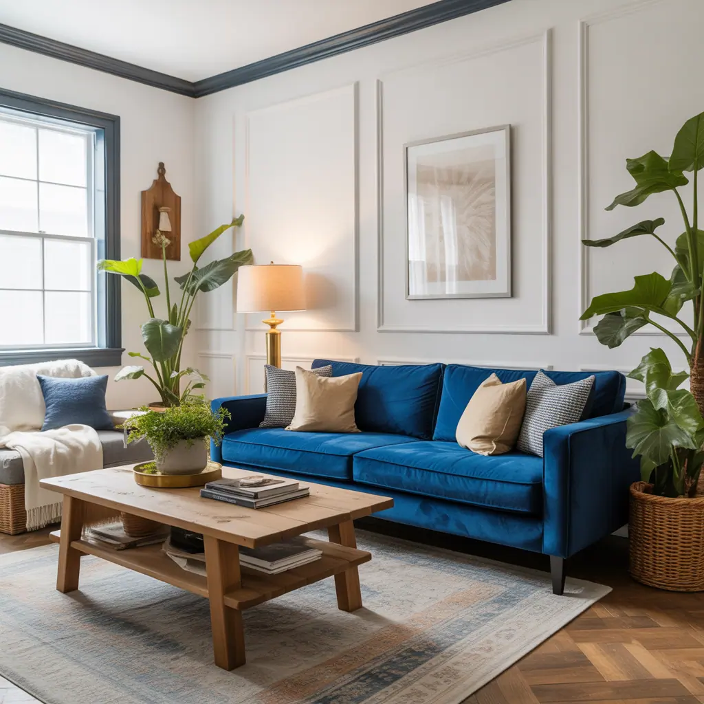 living room ideas royal blue sofa