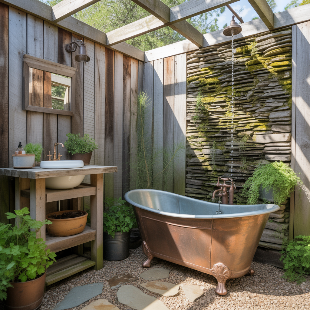 outdoor rustic bathroom inspirations
