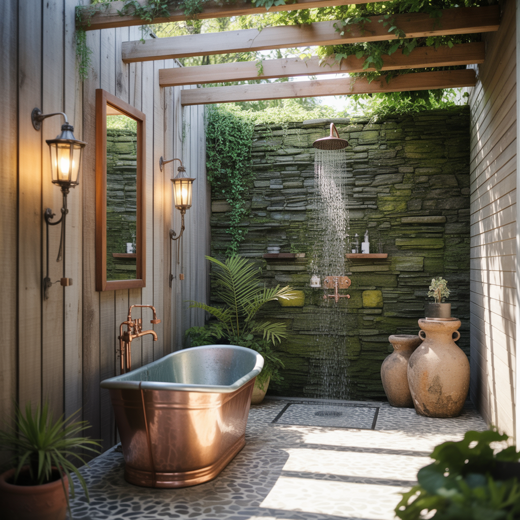 outdoor rustic bathroom inspirations