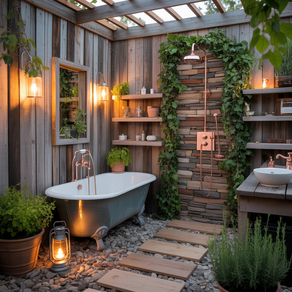 outdoor rustic bathroom inspirations