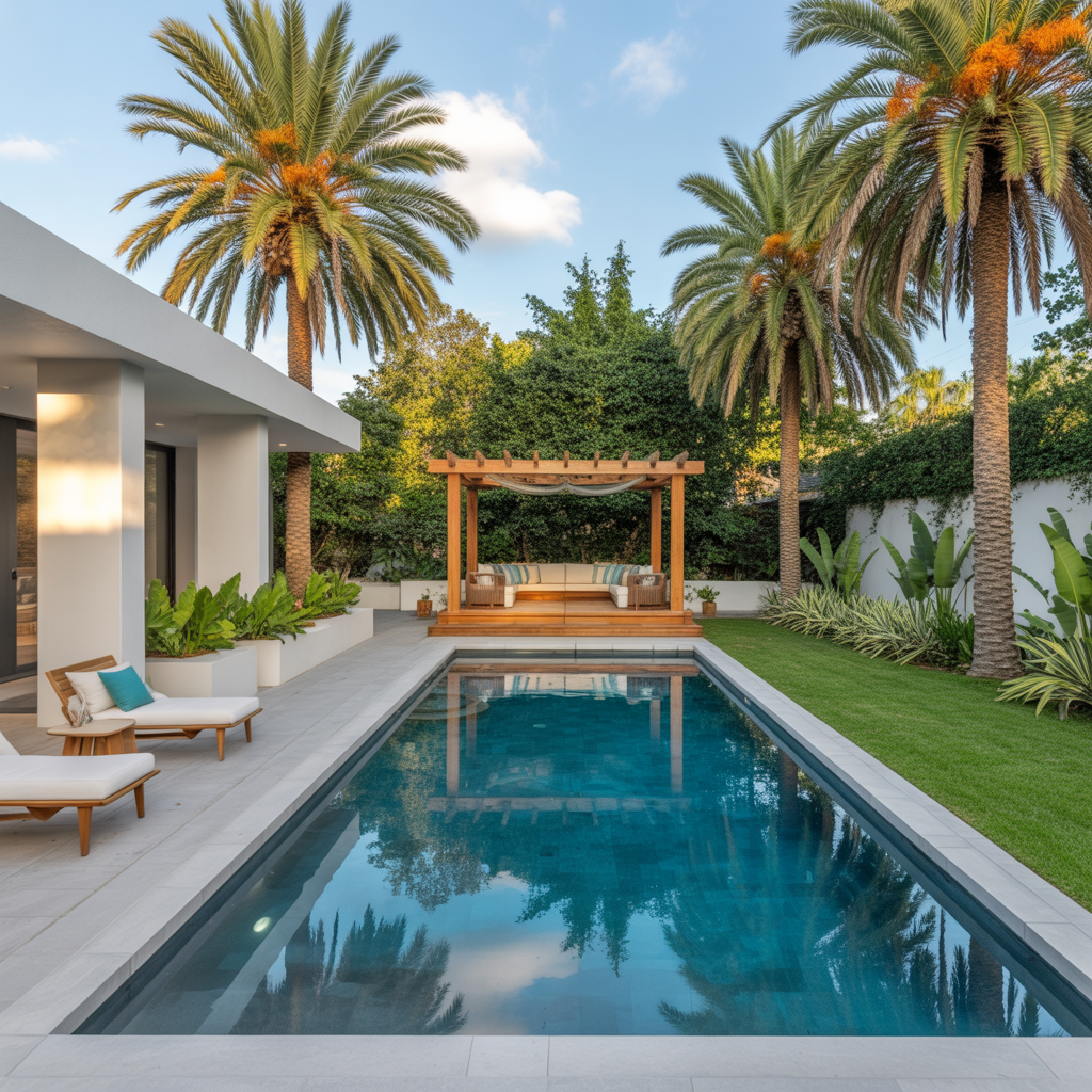 palm trees backyard pool ideas