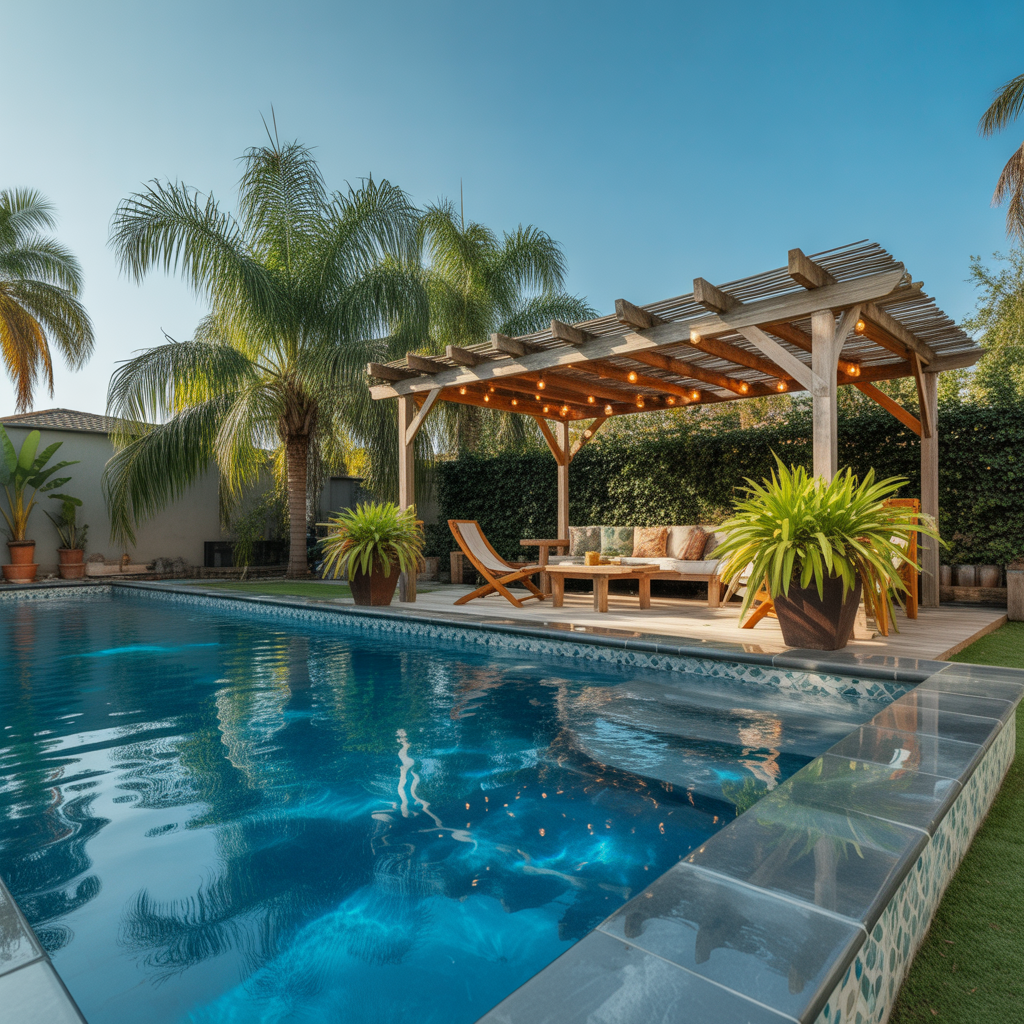 palm trees backyard pool ideas