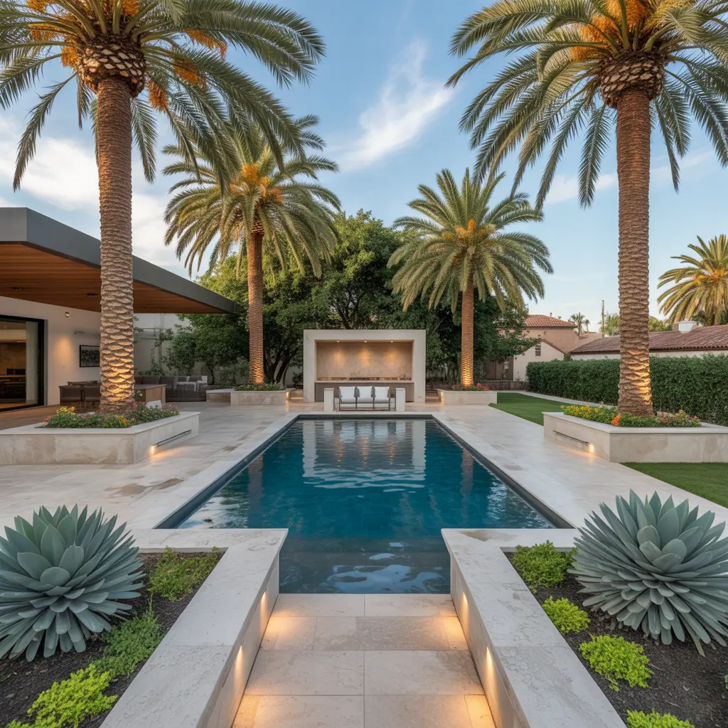 palm trees backyard pool ideas