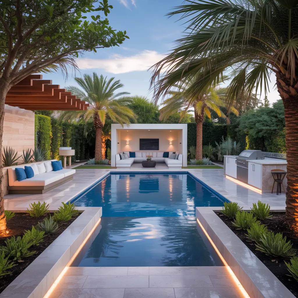 palm trees backyard pool ideas