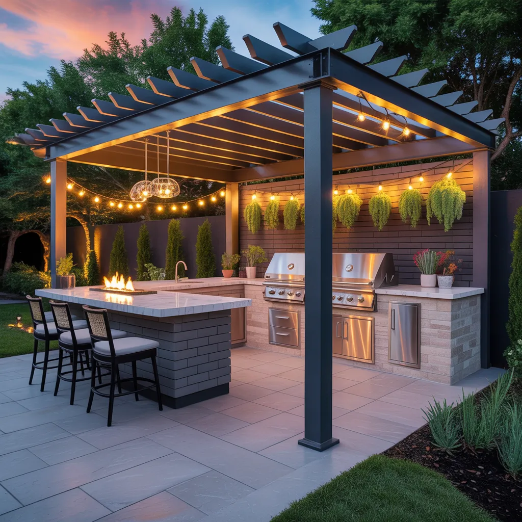 pergola ideas modern outdoor kitchen