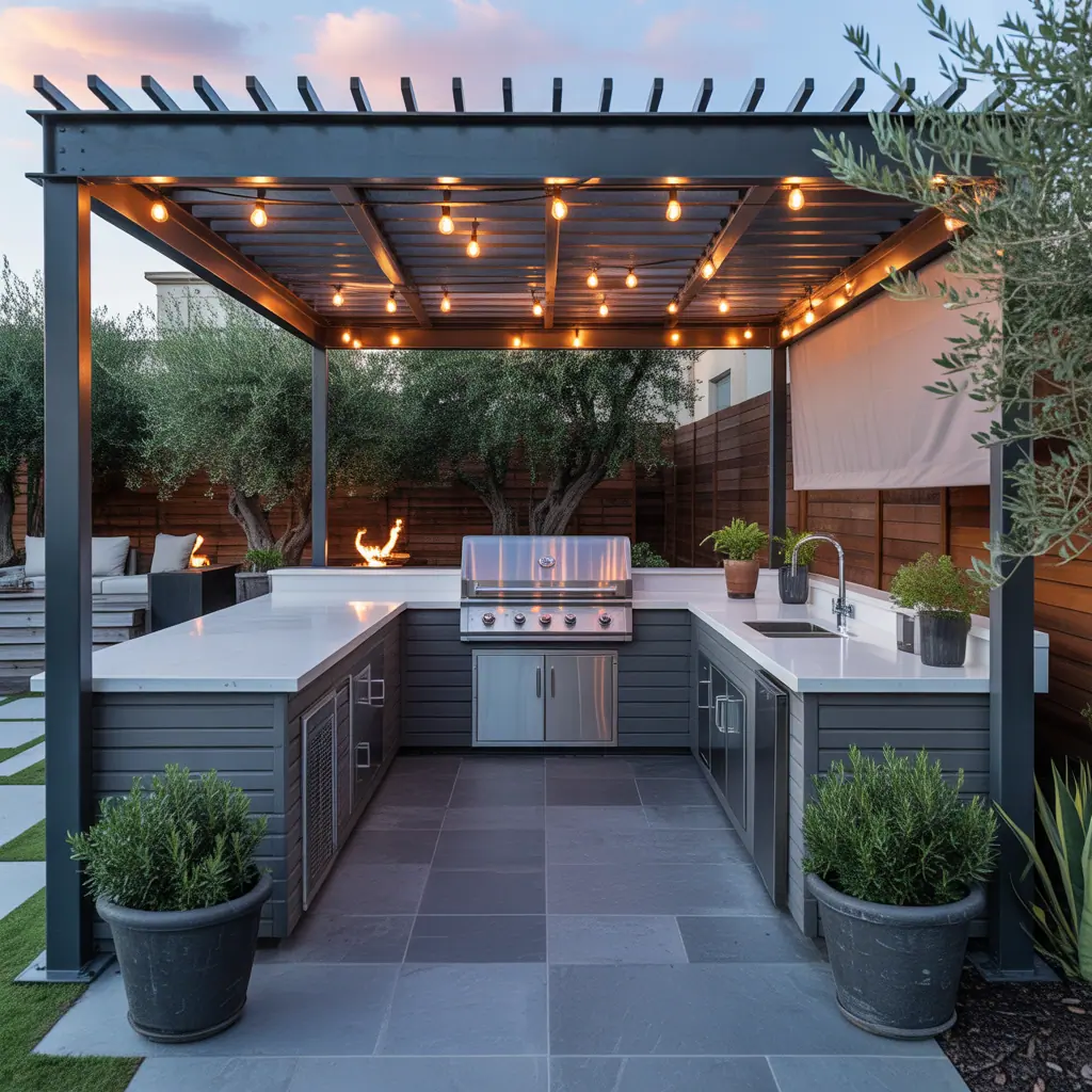 pergola ideas modern outdoor kitchen