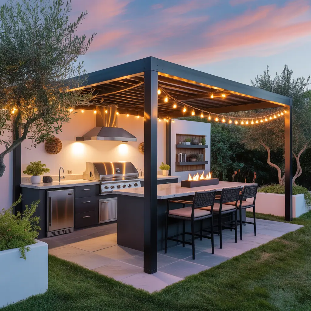 pergola ideas modern outdoor kitchen