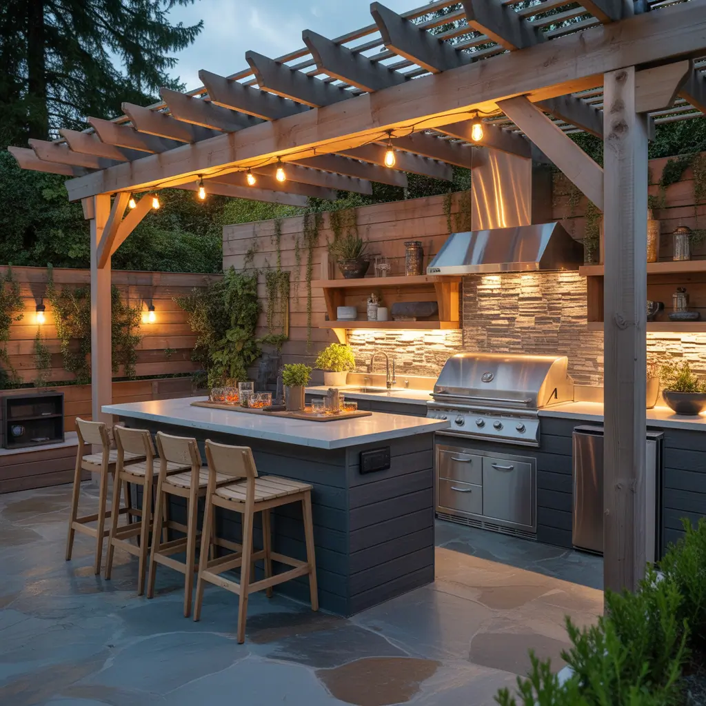 pergola ideas modern outdoor kitchen