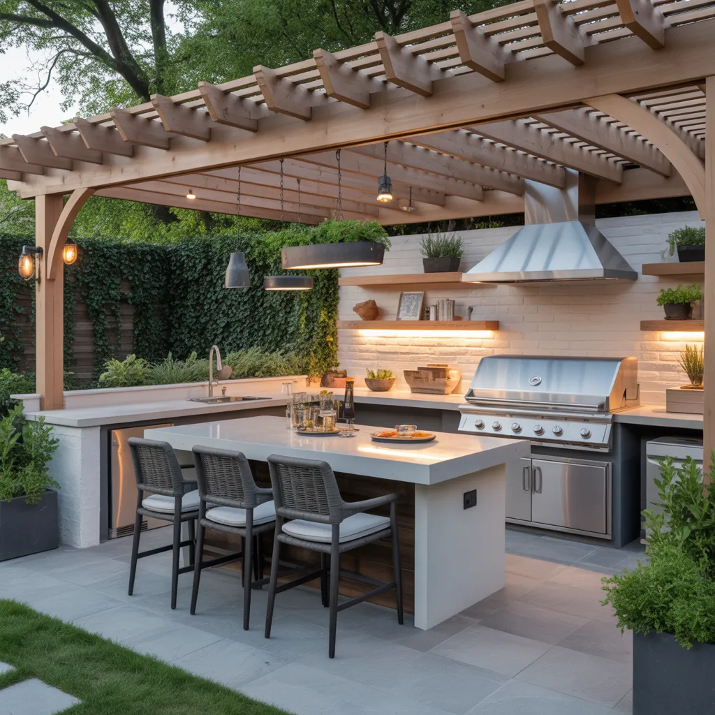 pergola ideas modern outdoor kitchen