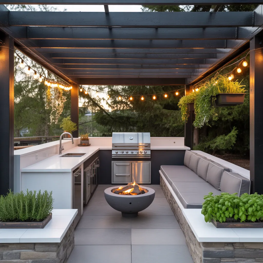 pergola ideas modern outdoor kitchen