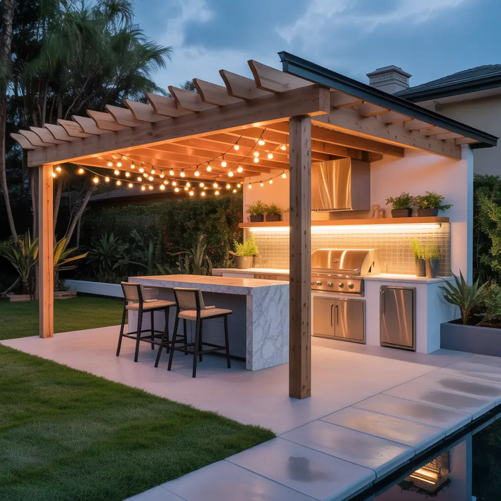pergola ideas modern outdoor kitchen