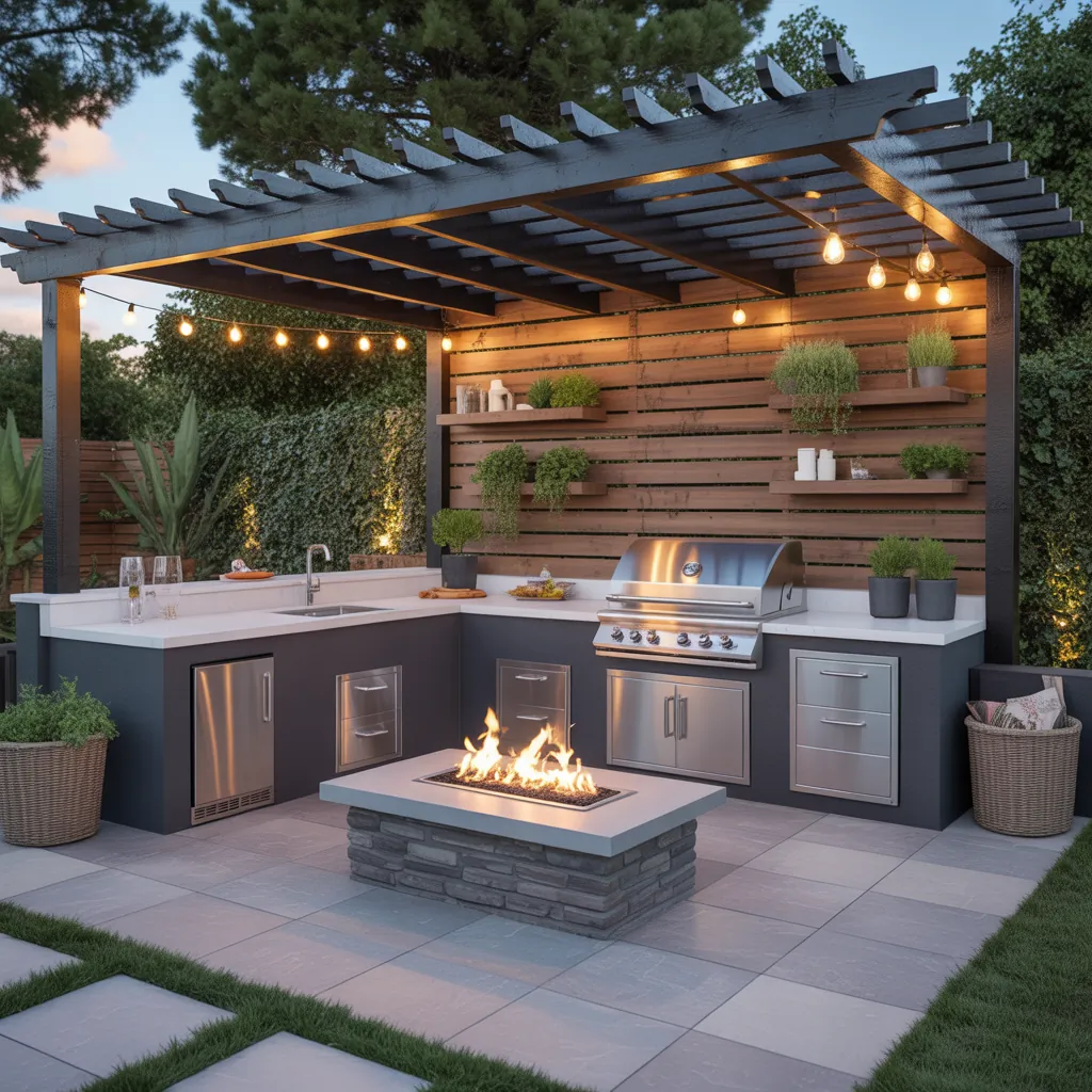pergola ideas modern outdoor kitchen