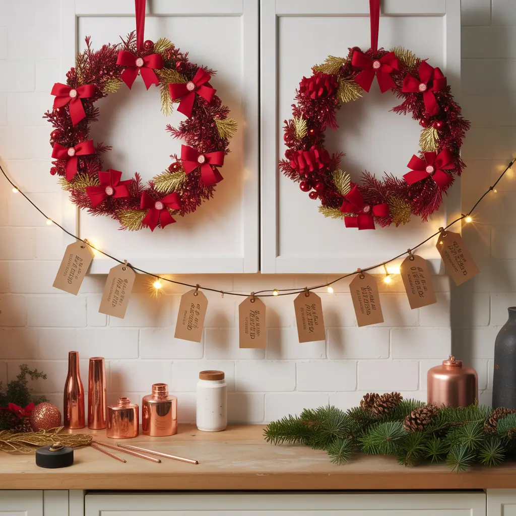 red and golden christmas wreath ideas