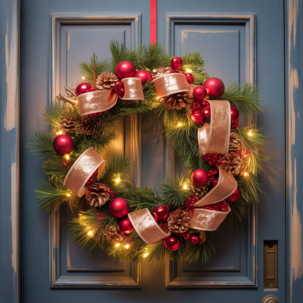 red and golden christmas wreath ideas