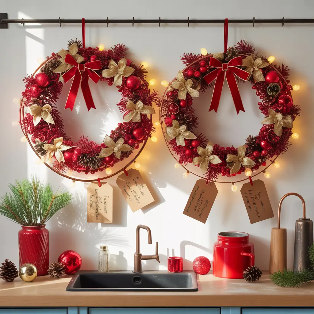red and golden christmas wreath ideas