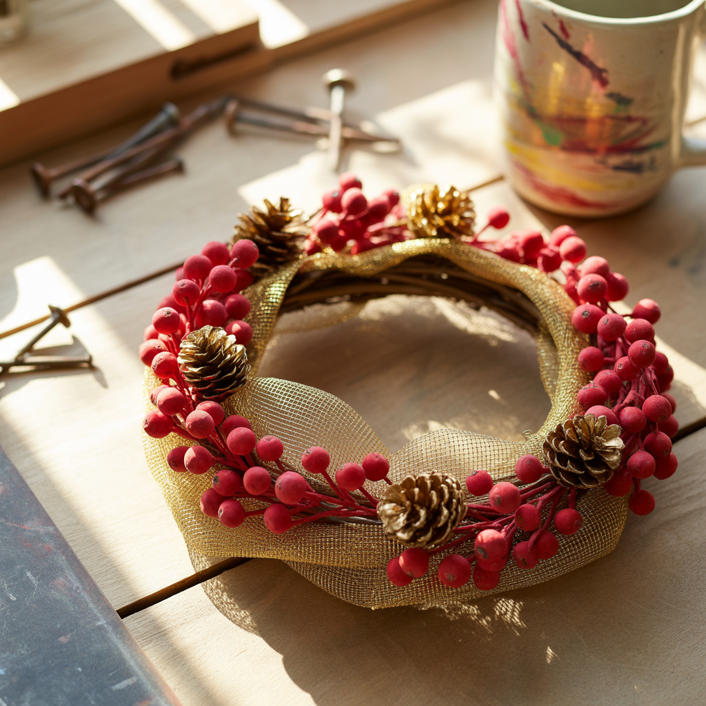 red and golden christmas wreath ideas