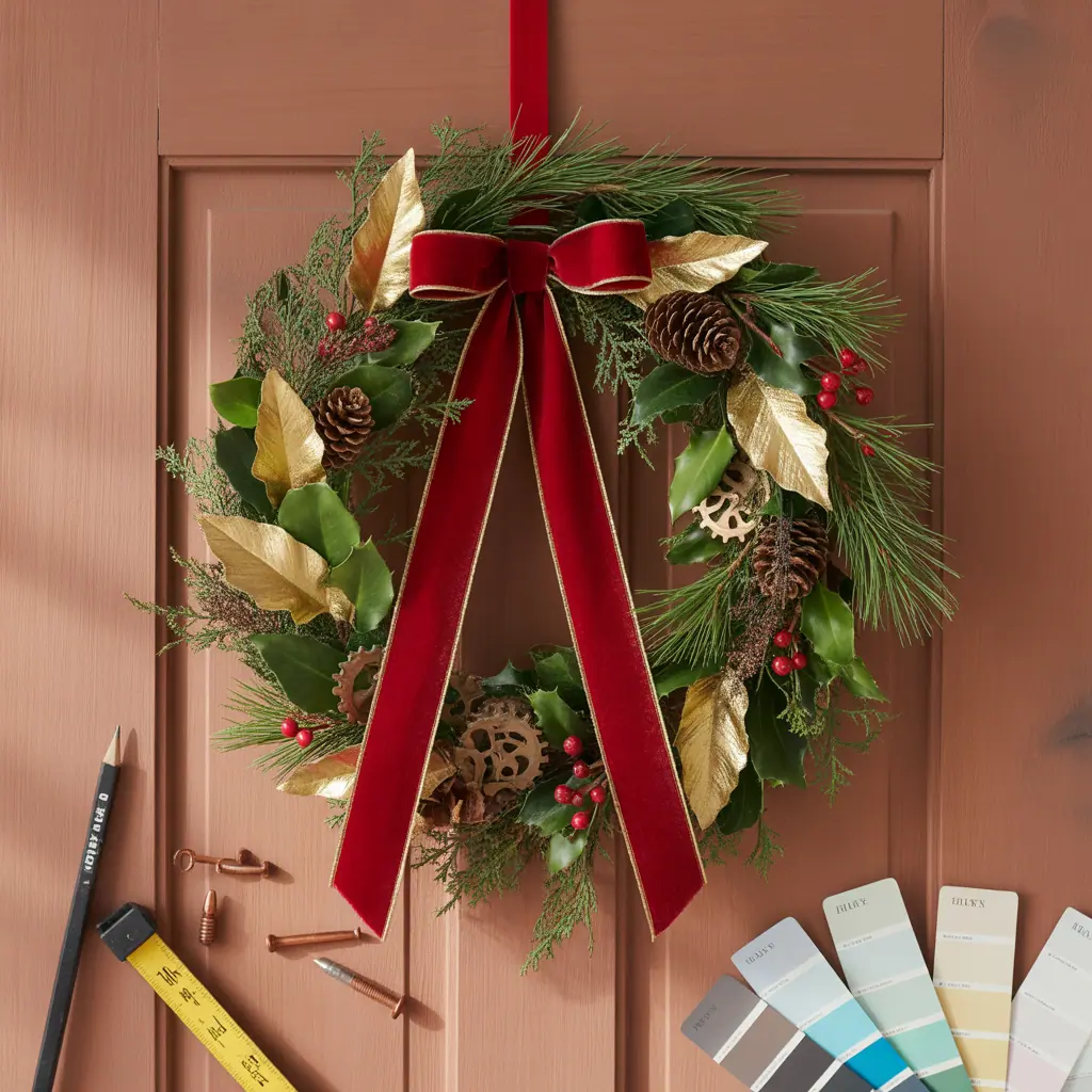 red and golden christmas wreath ideas