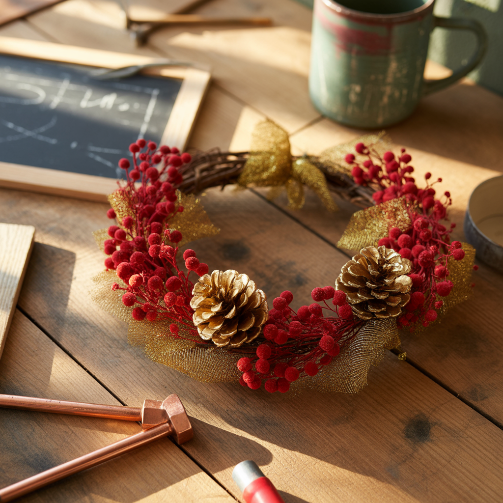 red and golden christmas wreath ideas