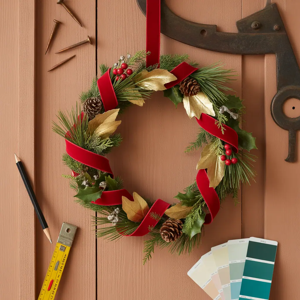 red and golden christmas wreath ideas