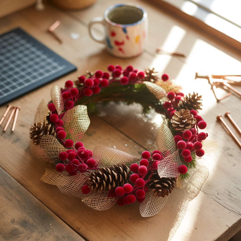 red and golden christmas wreath ideas