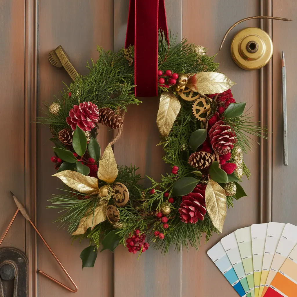 red and golden christmas wreath ideas