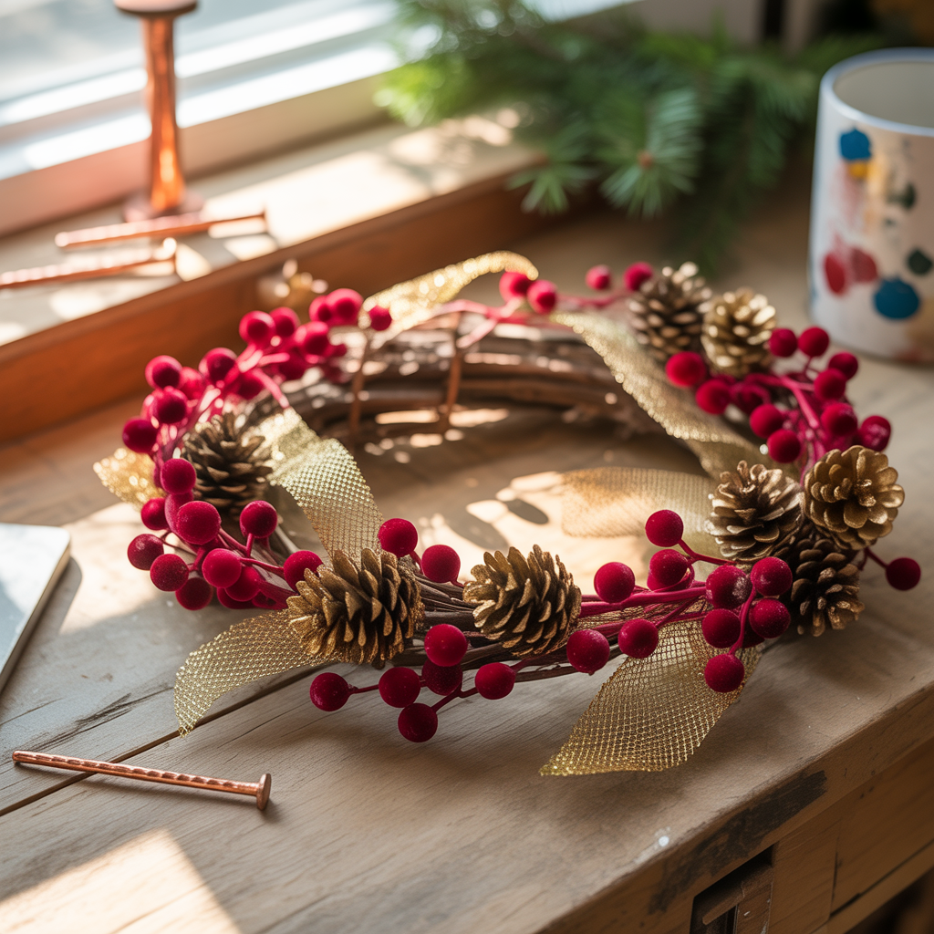 red and golden christmas wreath ideas
