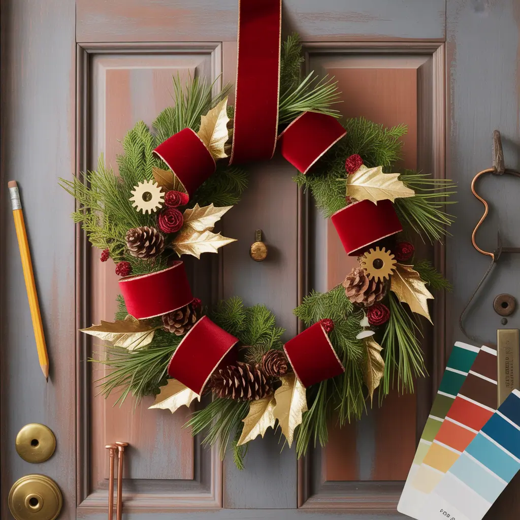 red and golden christmas wreath ideas