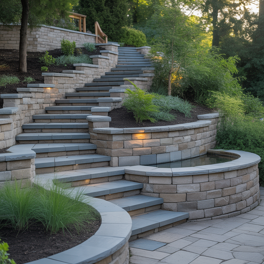 slope hillside landscape steps ideas
