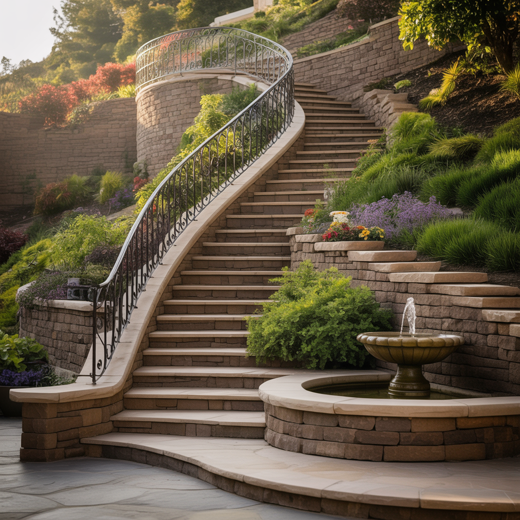 slope hillside landscape steps ideas