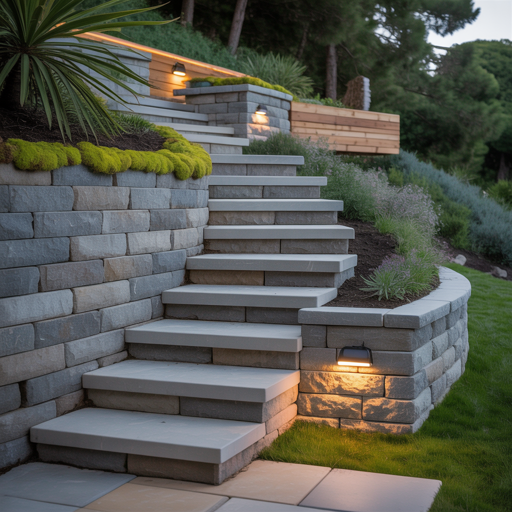 slope hillside landscape steps ideas
