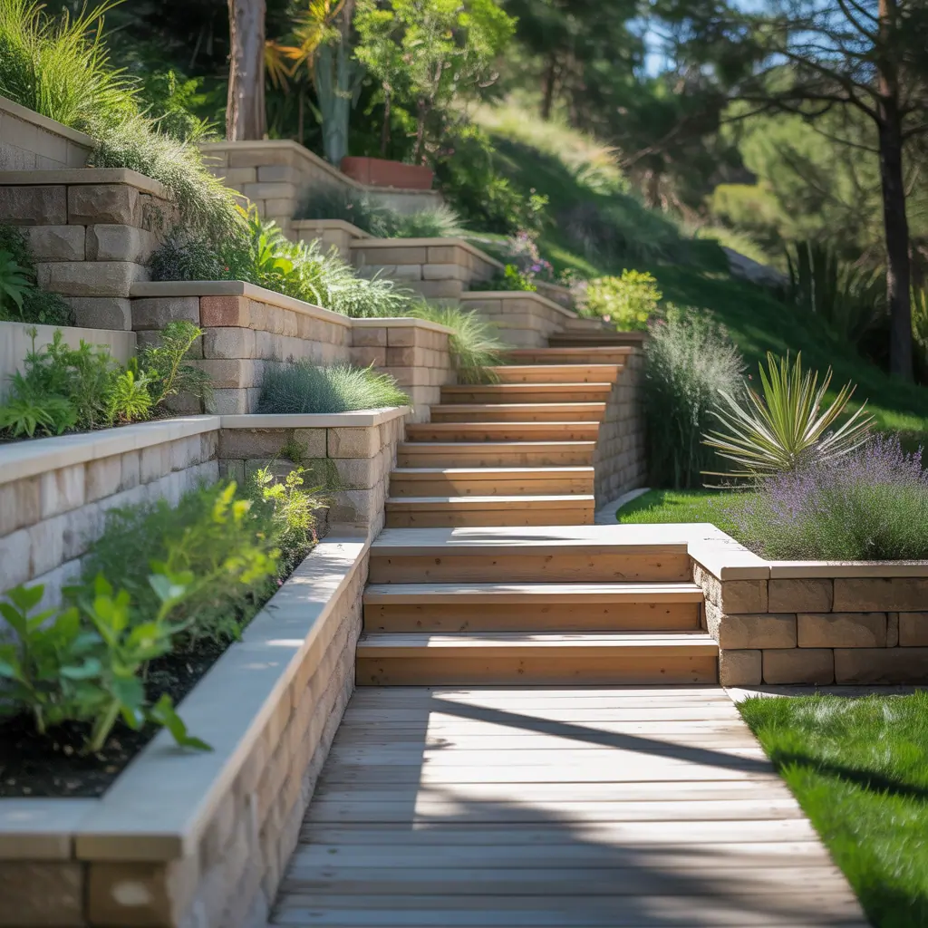 slope hillside landscape steps ideas