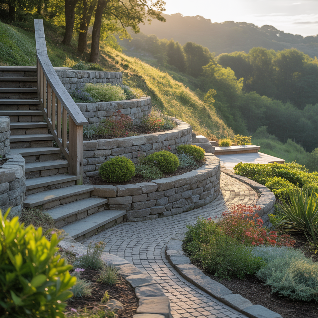 slope hillside landscape steps ideas