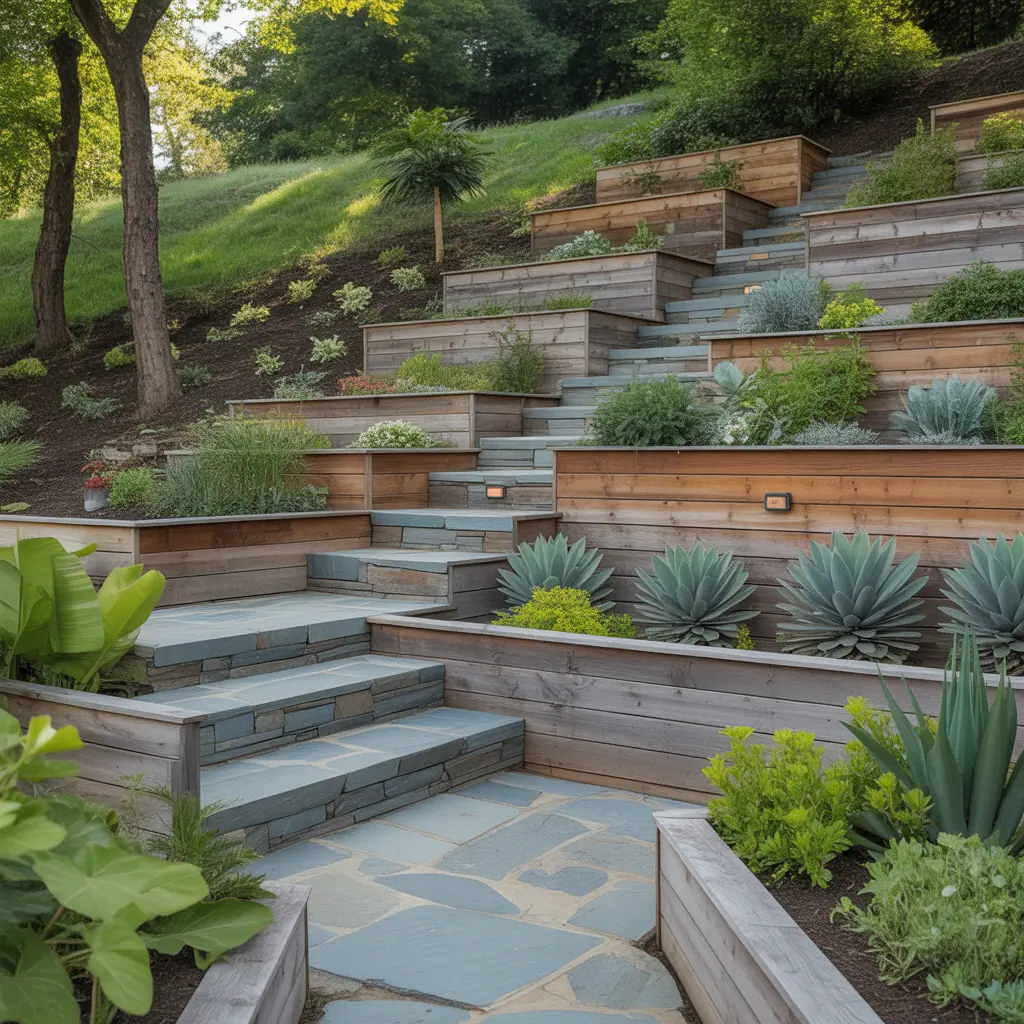slope hillside landscape steps ideas