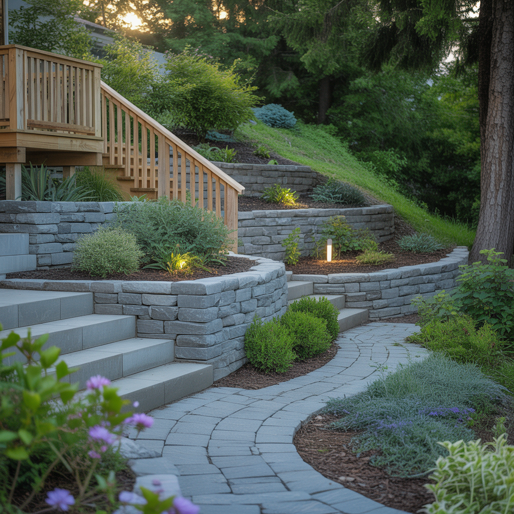 slope hillside landscape steps ideas