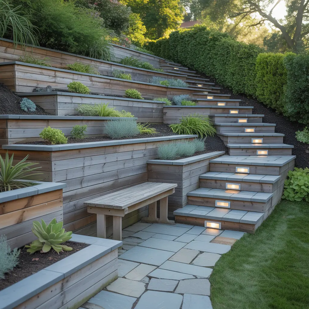 slope hillside landscape steps ideas