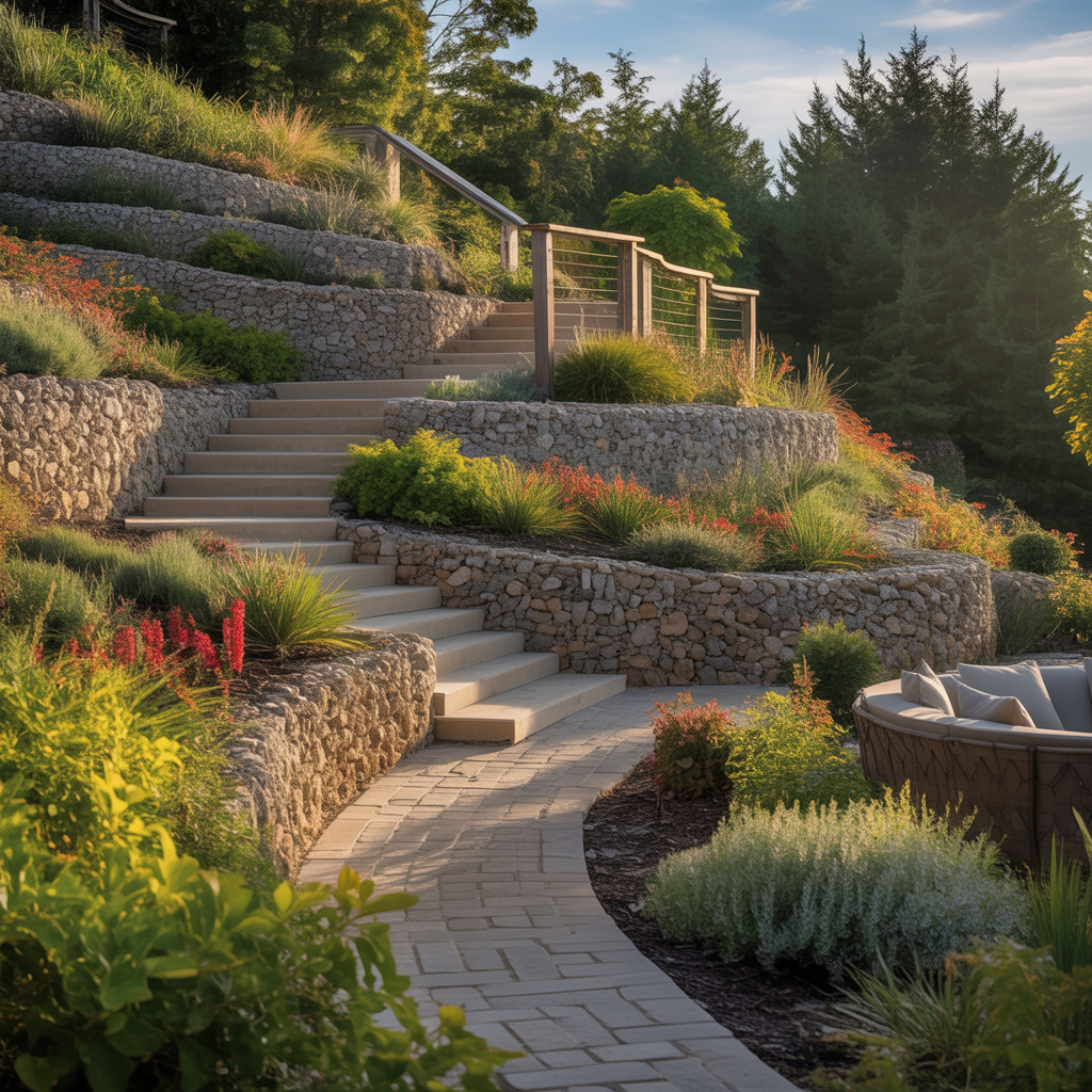 slope hillside landscape steps ideas