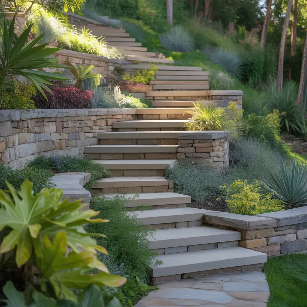 slope hillside landscape steps ideas