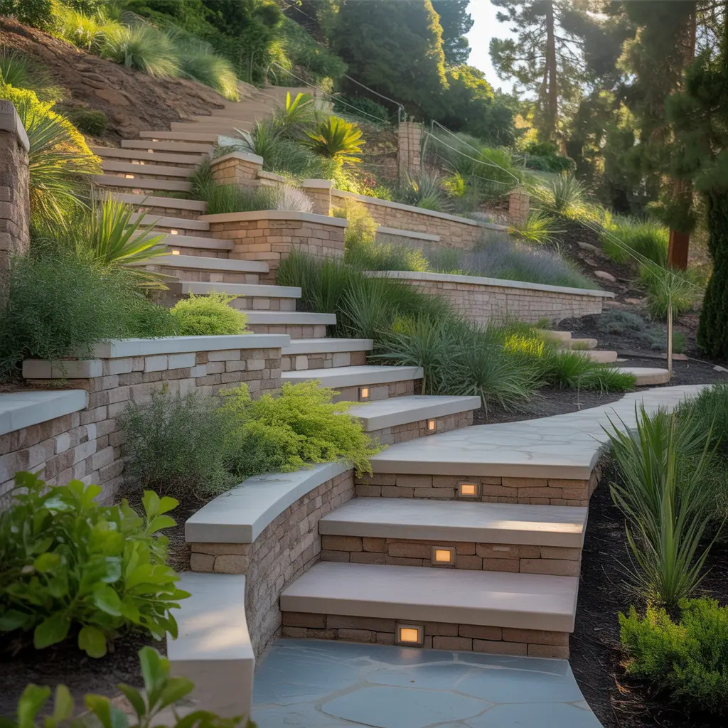 slope hillside landscape steps ideas