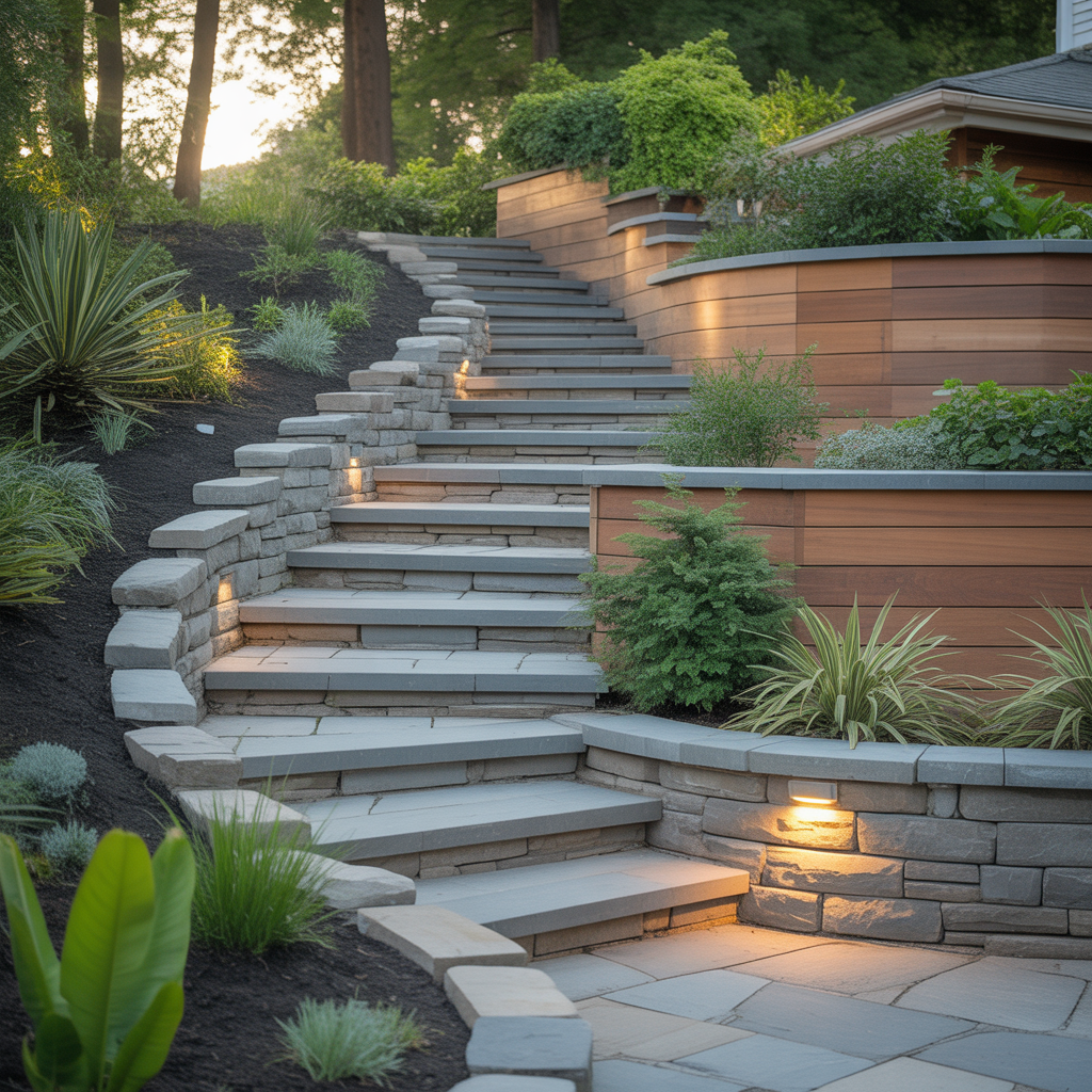 slope hillside landscape steps ideas