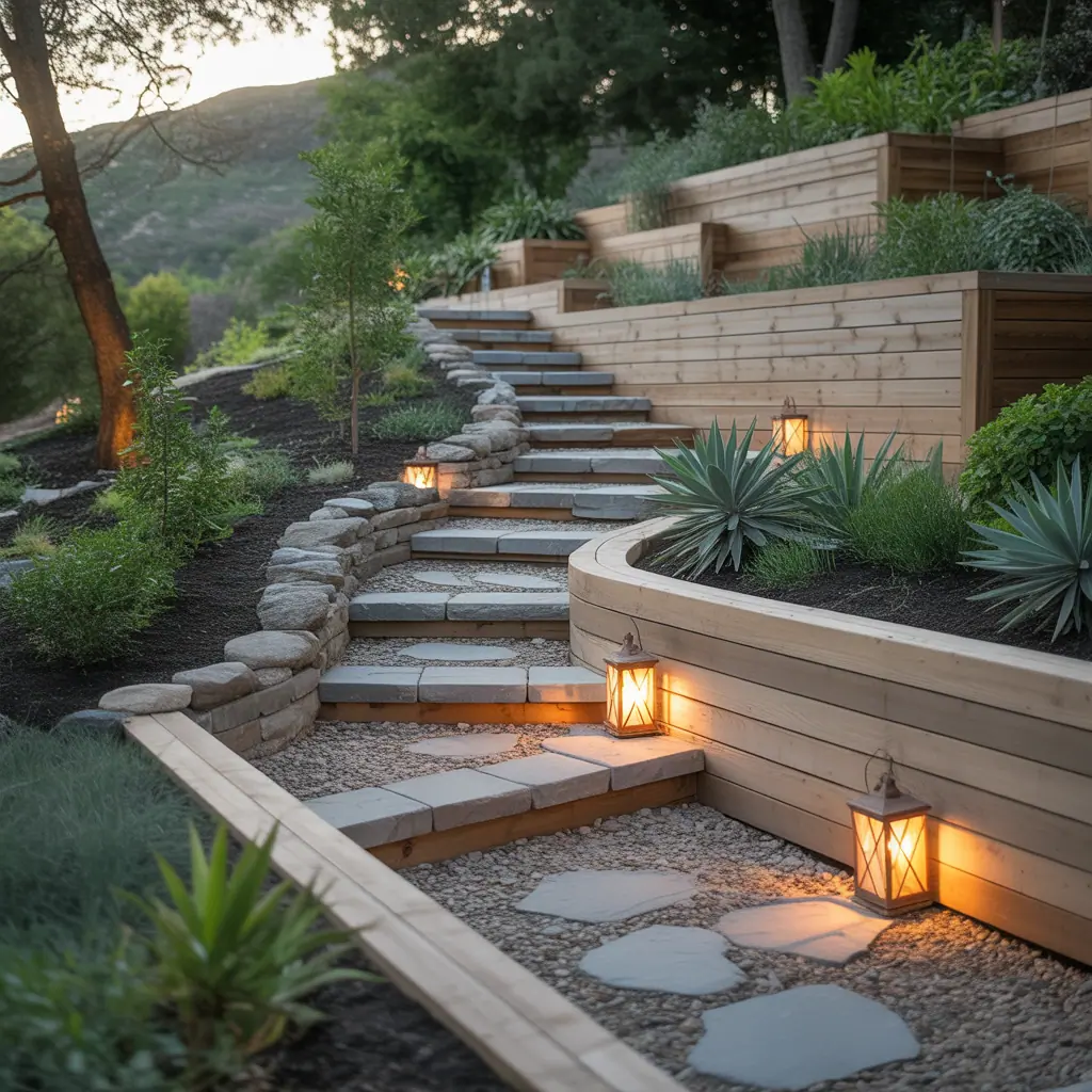 slope hillside landscape steps ideas