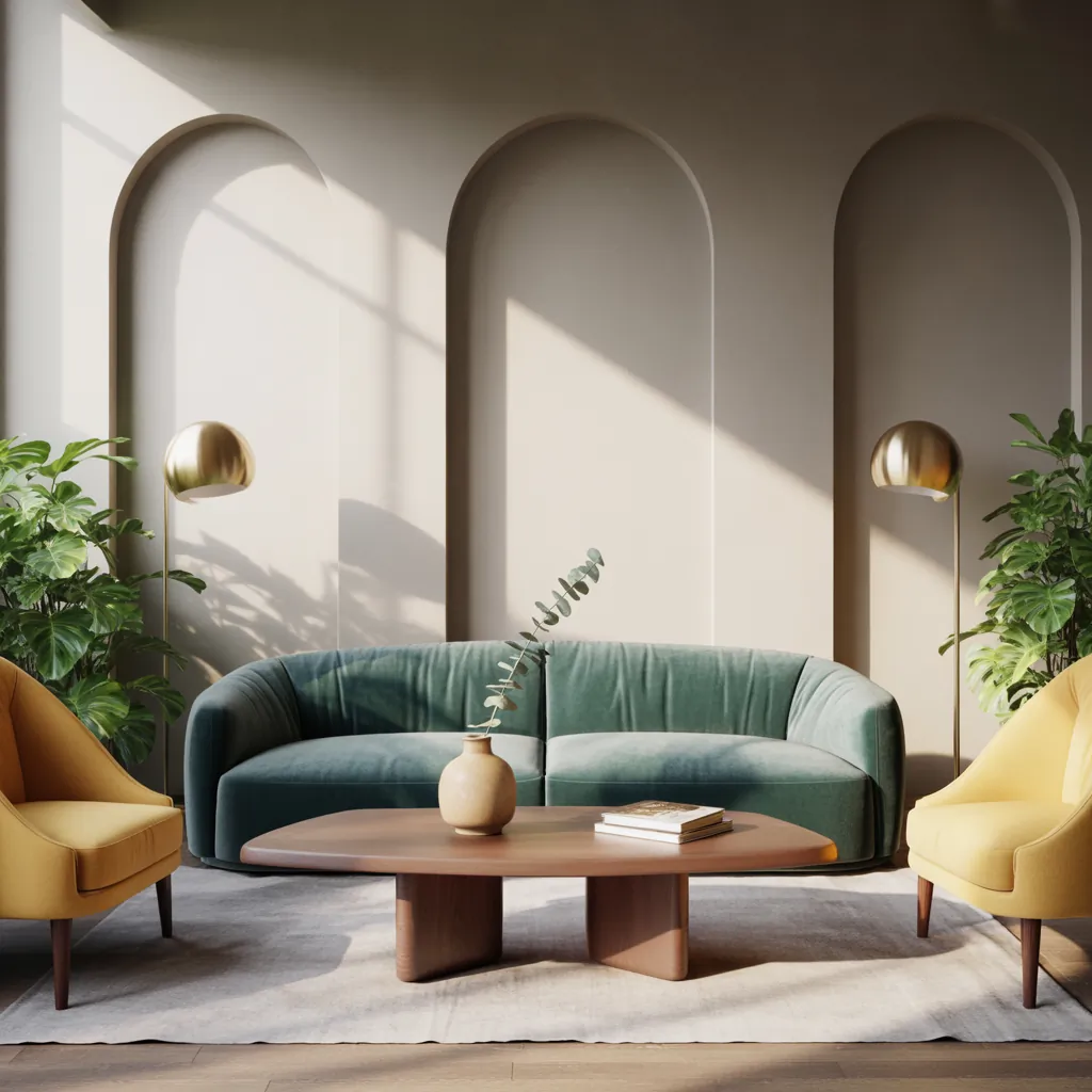 teal and yellow modern living room