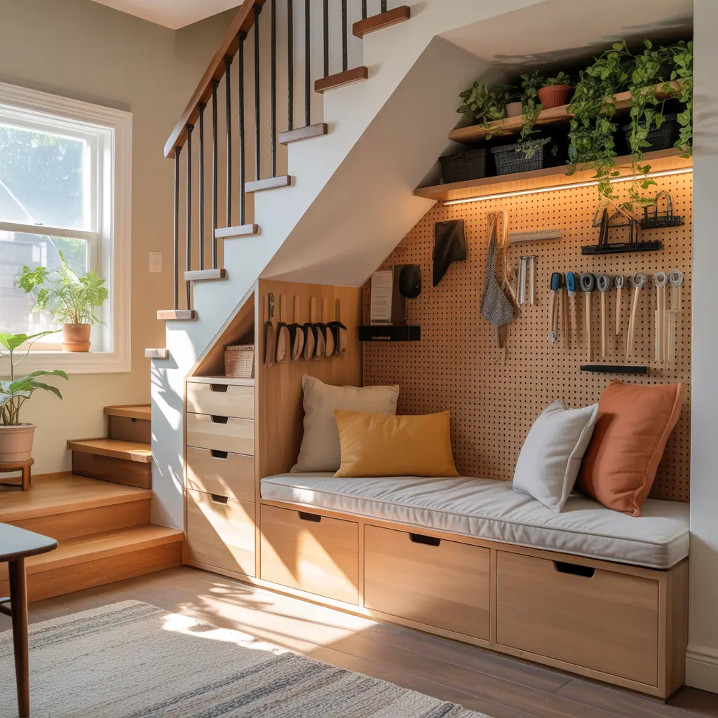 under stairs ideas in living room