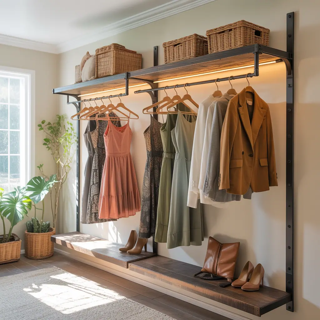 wall mounted rack clothing ideas