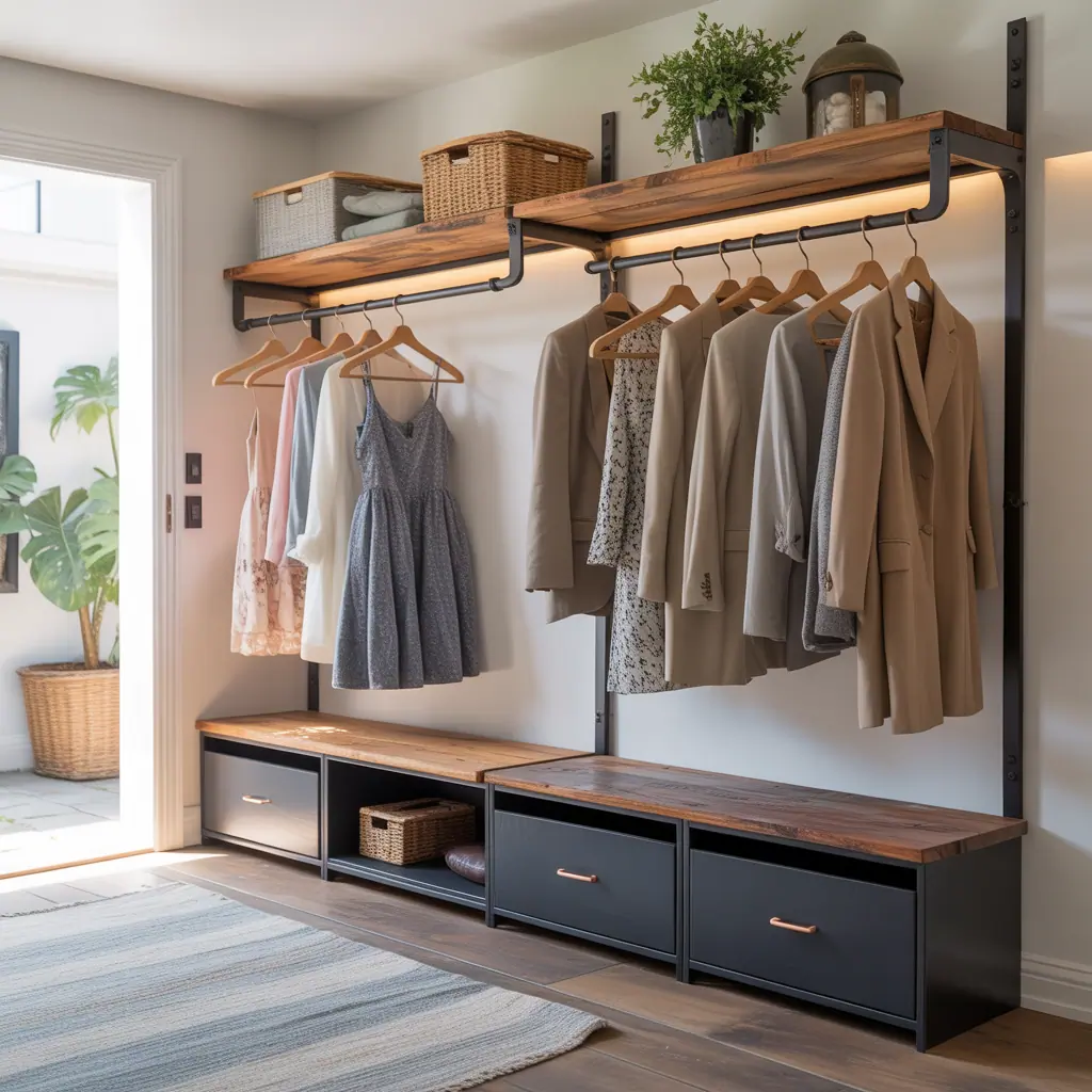 wall mounted rack clothing ideas