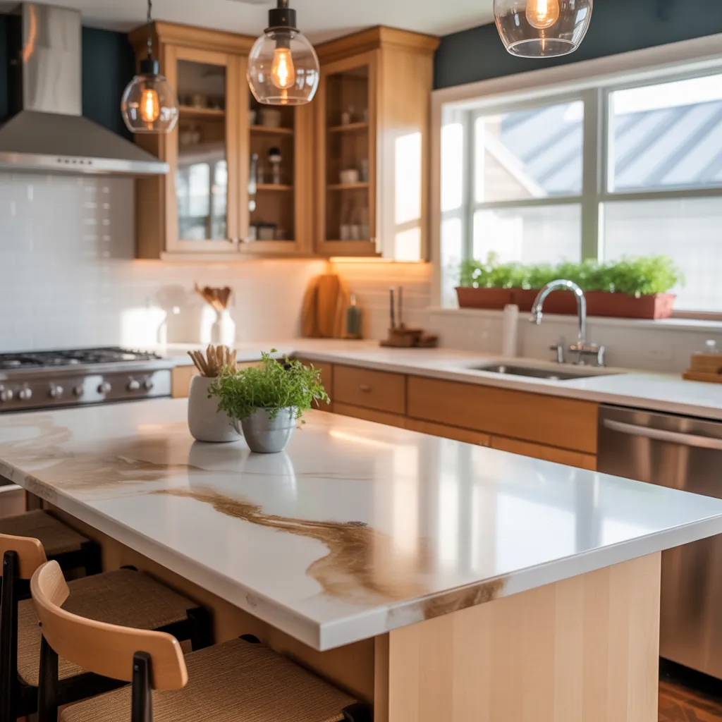 warm quartz kitchen countertops