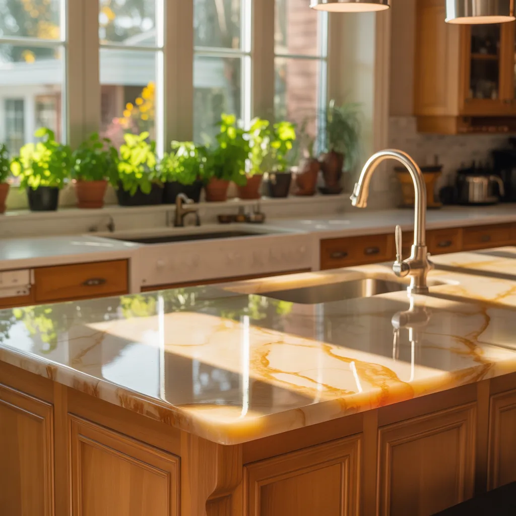 warm quartz kitchen countertops