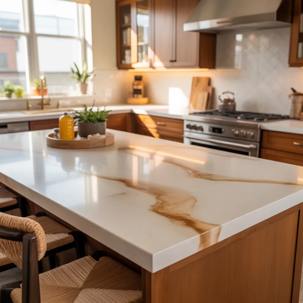 warm quartz kitchen countertops