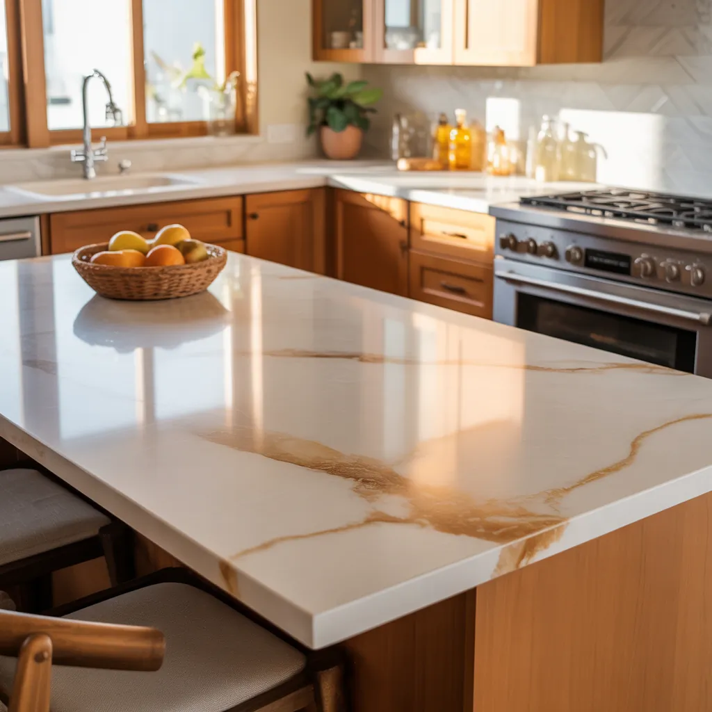 warm quartz kitchen countertops