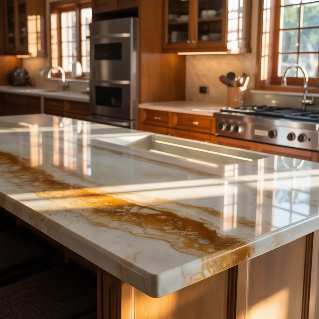 warm quartz kitchen countertops