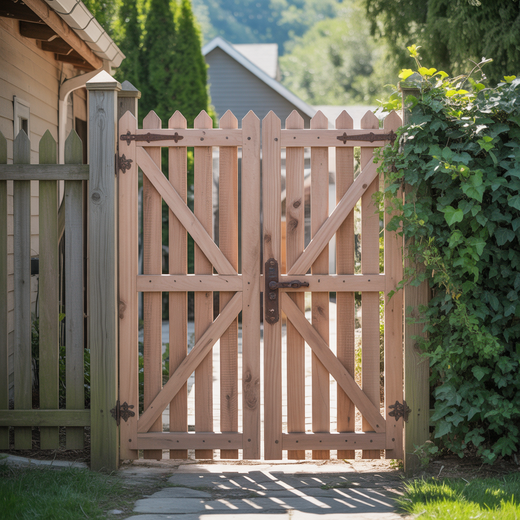 wood fence double swing gate ideas